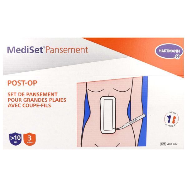 MEDISET PANSEMENT POST - OP GRANDES PLAIES Set de nettoyage et de recouvrement avec coupe-fil, grande plaie suturée, bt 3