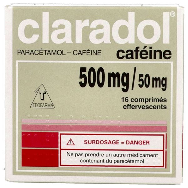 CLARADOL CAFEINE Comprimé effervescent 500 mg/50 mg, boîte 16