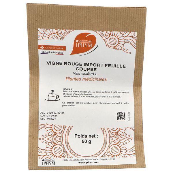VIGNE ROUGE IPHYM Feuille de vigne rouge, vrac, coupée, sac 50 g
