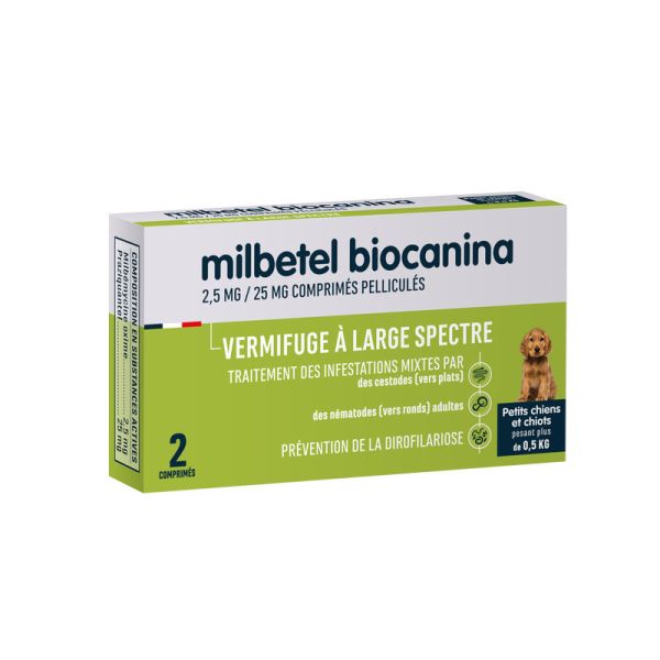 MILBETEL BIOCANINA 2,5MG/25MG COMPRIME PELLICULE PETIT CHIEN ET CHIOT PLAQ TFOR 2