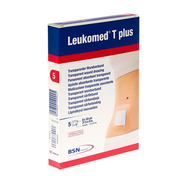 LEUKOMED T PLUS Pansement film stérile, absorbant, adhésif 4 côtés, 8 cm x 10 cm (ref. 72382-20), bt 5