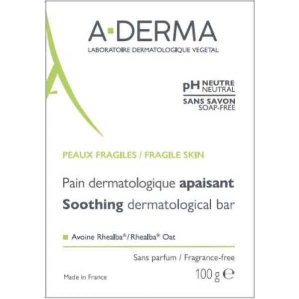 ADERMA PEAUX FRAGILES PAIN DERMATOLOGIQUE APAISANT Pain dermatologique apaisant à l'Avoine rhealba, pain 100 g