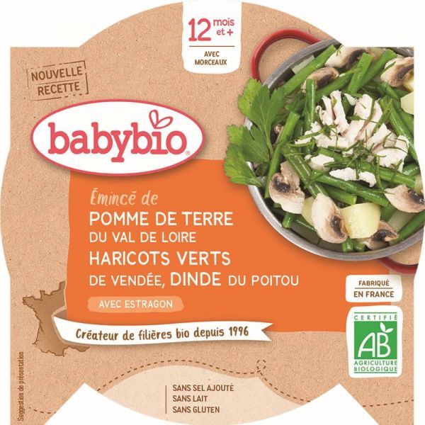 Babybio Menu Pomme de terre haricots verts dinde Bio - dès 12 mois - 230 g