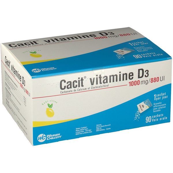 Cacit Vitamine D3 1 000 Mg/880 Ui (Carbonate De Calcium Cholecalciferol) Granules Effervescents Pour Solution Buvable 8 G En Sachets B/90