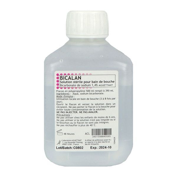 BICALAN Solution stérile pour bain de bouche au bicarbonate de sodium 1,4 %, fl 500 ml