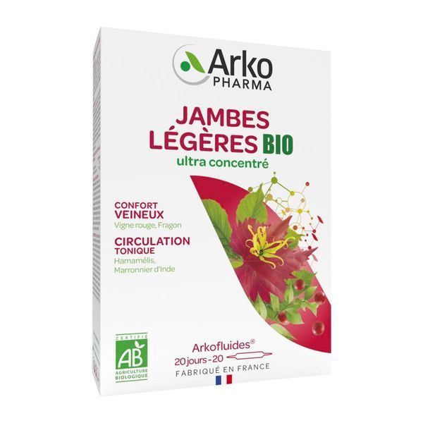 ARKOFLUIDES JAMBES LEGERES Ampoule, complément alimentaire à base de plantes, bt 20