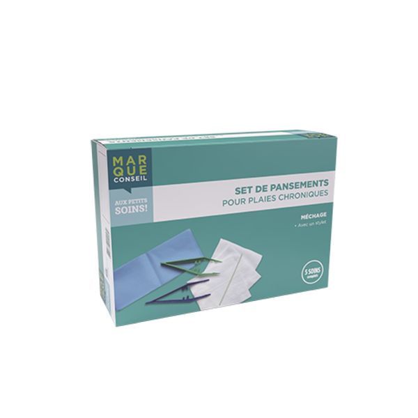 MARQUE CONSEIL SET DE PANSEMENTS POUR PLAIES CHRONIQUES Set de nettoyage et de réfection de pansement, plaie chronique, bt 5