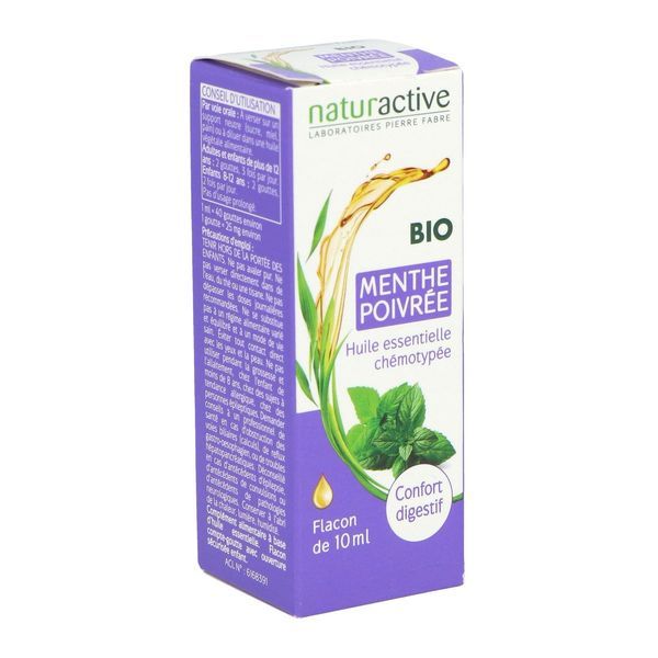 NATURACTIVE HUILE ESSENTIELLE CHEMOTYPEE BIO Huile essentielle, complément alimentaire à base de menthe poivrée, fl 10 ml