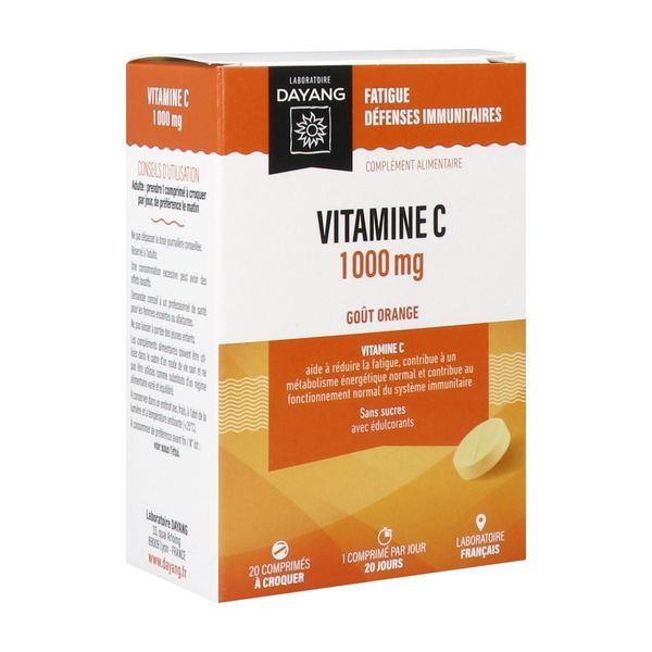 DAYANG COMPRIME VITAMINE C 1000 MG Comprimé à croquer, complément alimentaire à base de vitamine C, bt 20