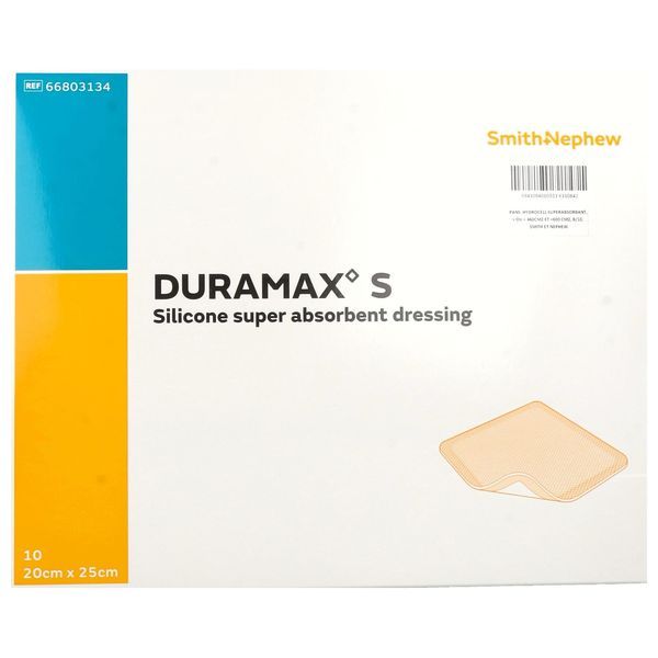 DURAMAX S Pansement hydrocellulaire siliconé, superabsorbant, 20 cm x 25 cm (ref. 66803134), bt 10