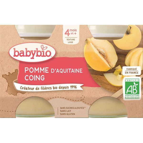 Babybio Petits Pots Pomme/Coing Bio - dès 4 mois- 2x130g