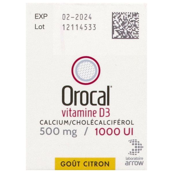 OROCAL VITAMINE D3 Comprimé à croquer 500 mg/1000 UI, boîte 1 pilulier 30