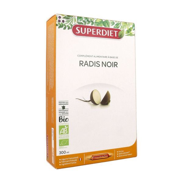 SUPERDIET JUS DE RADIS NOIR Ampoule buvable de jus de radis noir, coffret 20