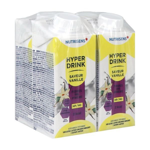 NUTRISENS HYPERDRINK FIBRES HP HC 2 KCAL Denrée alimentaire destinée à des fins médicales spéciales, vanille, 200 ml x 4