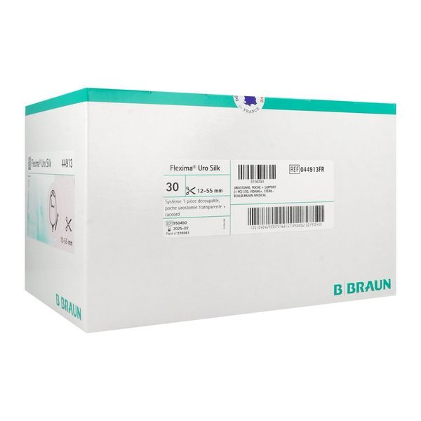 FLEXIMA URO SILK PLAN Poche vidangeable système 1 pièce, protecteur cutané plan, à découper, transparente (ref. 044913FR), bt 30