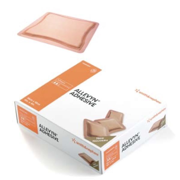 ALLEVYN ADHESIVE Pansement hydrocellulaire à bords adhésifs, stérile, très absorbant, 12,5 cm x 12,5 cm (ref. 66000597), bt 16