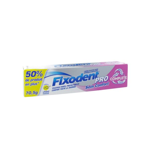 FIXODENT PRO COMPLETE SOIN CONFORT CREME ADHESIVE FIXATION FORTE GRAND FORMAT TUBE DE 70,5 G