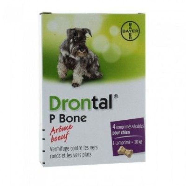 Drontal Chien Arôme Boeuf Vermifuge Contre Vers Ronds et Vers Plats 4 Comprimés Sécables Pour Chien