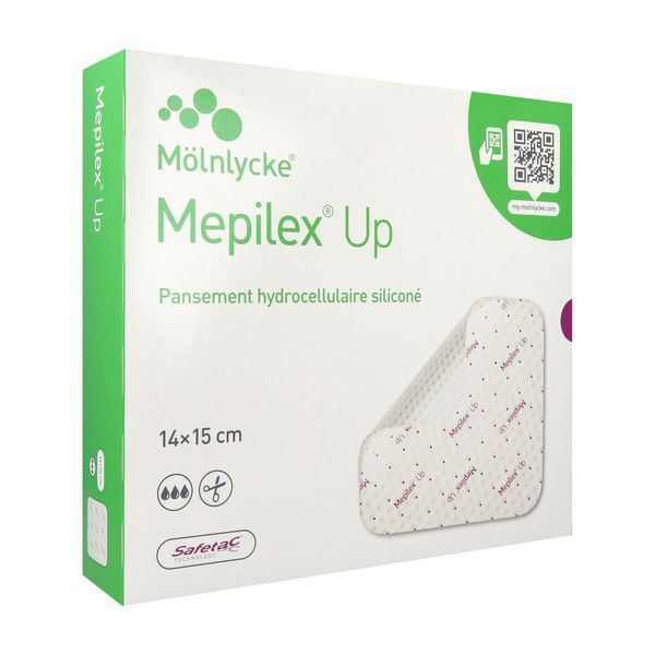 MEPILEX UP Pansement hydrocellulaire siliconé à micro-adhérence sélective, 14 cm x 15 cm (ref. 212 121), bt 10