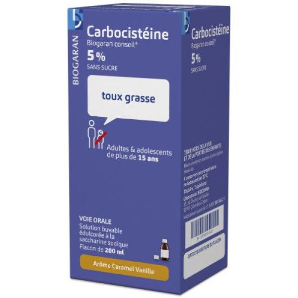 Carbocisteine Biogaran Conseil 5 Pour Cent Sans Sucre Solution Buvable En Flacon Edulcoree A La Saccharine Sodique B/200