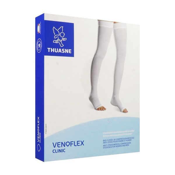 VENOFLEX 2 CLINIC ANTISTASE Bas cuisse médical de compression antithrombose antiglisse, classe 2, normal taille 2, paire