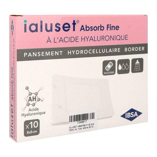 IALUSET ABSORB FINE Pansement hydrocellulaire adhésif stérile, 8 cm x 8 cm, bt 10