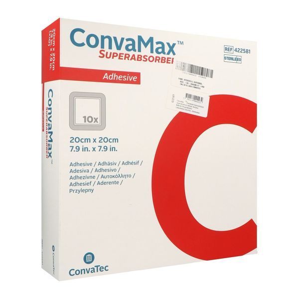 CONVAMAX SUPERABSORBANT ADHESIF Pansement hydrocellulaire superabsorbant adhésif, stérile, 20 cm X 20 cm, bt 10