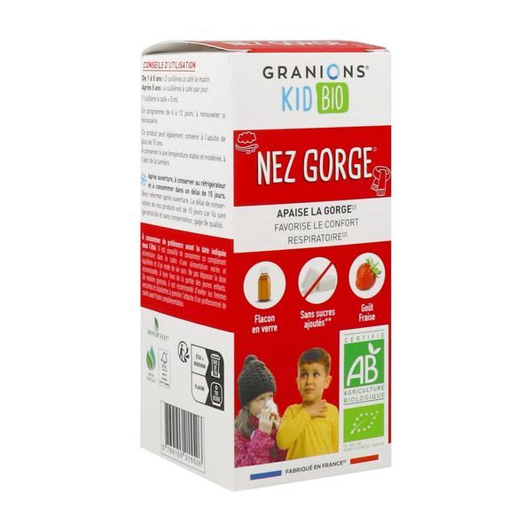 Granions Sirop Fraise Nez Gorge BIO - flacon 125 ml