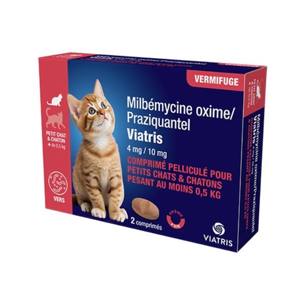 MILBEMYCINE / PRAZIQUANTEL 4MG/10MG PETIT CHAT ET CHATON Comprimé antiparasitaire endectocide pour petit chat et chaton, bt 2