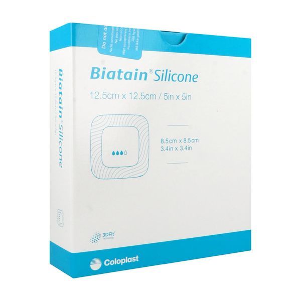 BIATAIN SILICONE Pansement hydrocellulaire bord adhésif siliconé, repositionnable, stérile, 12,5 cm x 12,5 cm (ref. 334363), bt 10