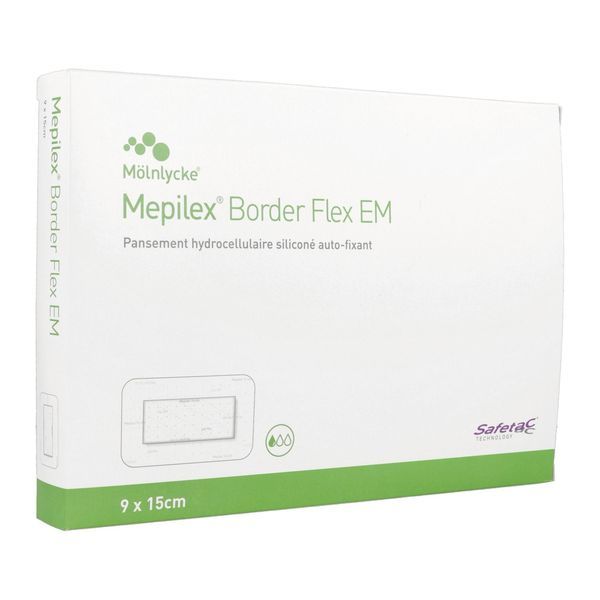 MEPILEX BORDER FLEX EM Pansement hydrocellulaire siliconé, bordé, flexible, forme mince, 9 cm x 15 cm (ref. 581520), bt 10