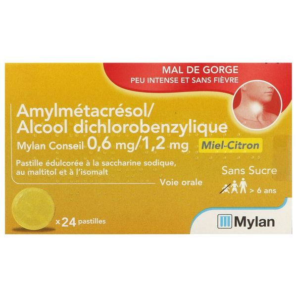 AMYLMETACRESOL ALC DICHLOR VIATRIS CONSEIL MIEL CITRON Pastille 0,6 mg/1,2 mg, boîte 24