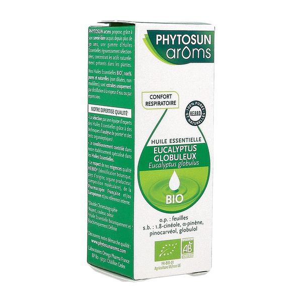 PHYTOSUN AROMS EUCALYPTUS GLOBULUS HUILE ESSENTIELLE Complément alimentaire à base d'huile essentielle d'eucaluptus globulus, fl 10 ml