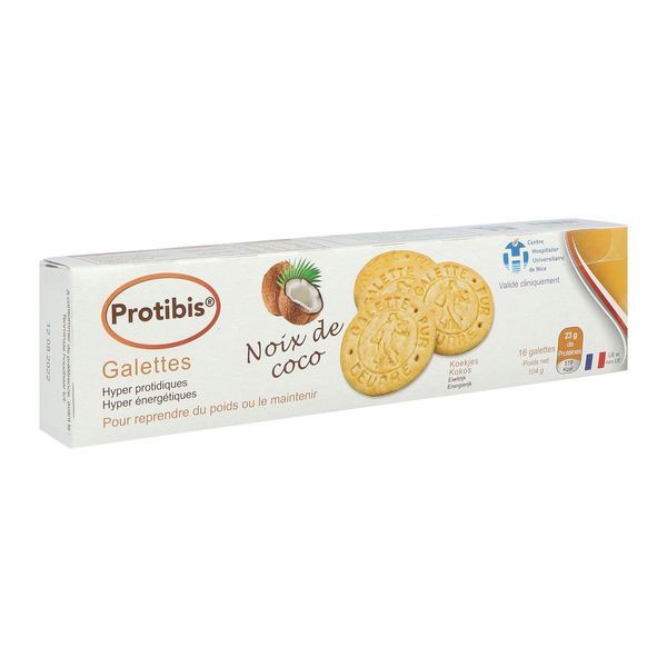 PROTIBIS GALETTES Denrée alimentaire destinée à des fins médicales spéciales, noix de coco, bt 16
