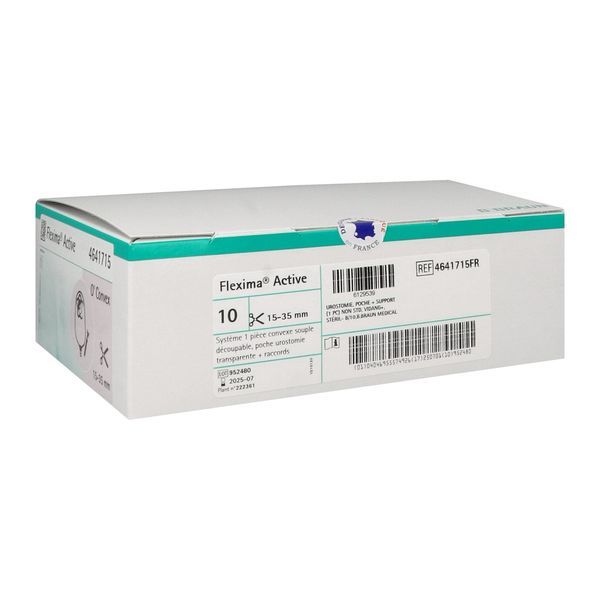 FLEXIMA ACTIVE URO SILK O'CONVEX MIDI Poche vidangeable, 1 pièce, protecteur cutané convexe souple, transp. à découper, (ref. 4641715FR), bt 10