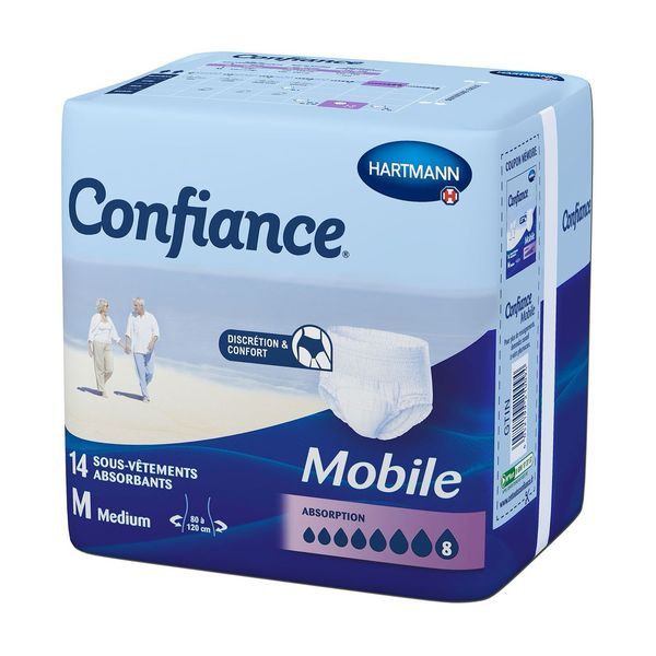 CONFIANCE MOBILE ABSORPTION 8 Slip absorbant jetable pour incontinence urinaire, adulte, médium (ref. 915722), sac 14