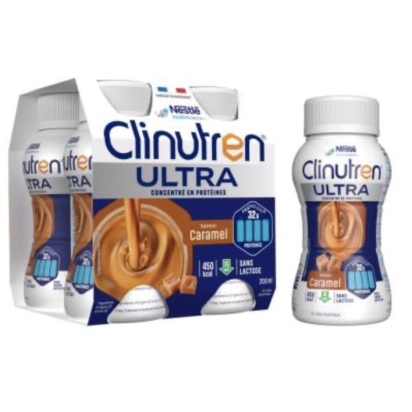 CLINUTREN ULTRA Denrée alimentaire destinée à des fins médicales spéciales, saveur caramel, 200 ml x 4