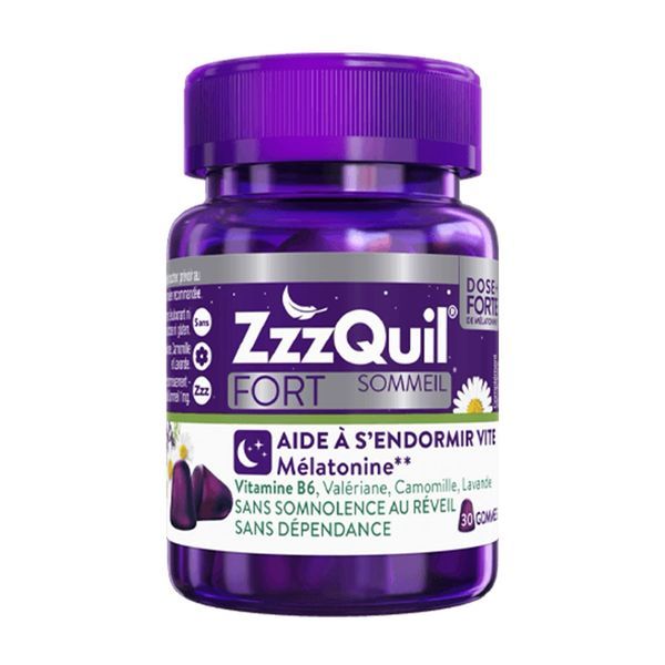ZZZQUIL FORT SOMMEIL AROME FRUITS DES BOIS Gomme à mâcher, complément alimentaire avec mélatonine, vitamine B6 et plantes, pot 30