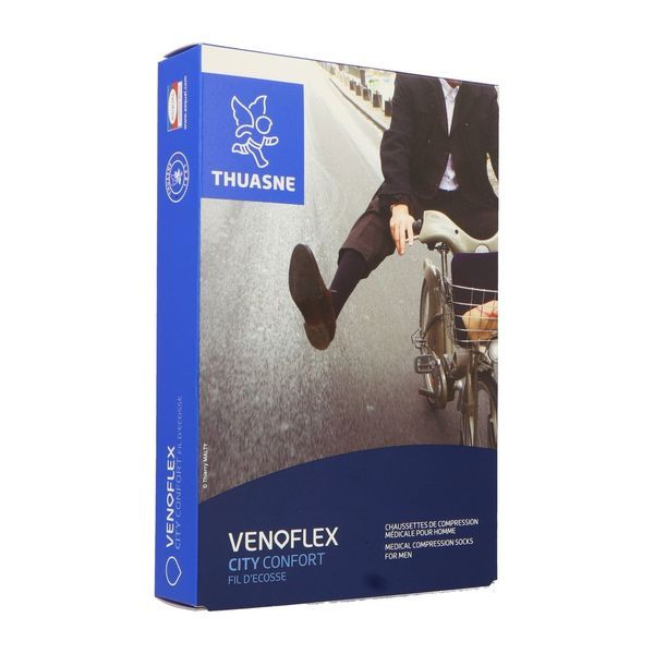 VENOFLEX 2 CITY CONFORT FIL D'ECOSSE PLUS Chaussette médicale de compression classe 2, pour homme, mollet fort, noir, normal, taille 2, paire
