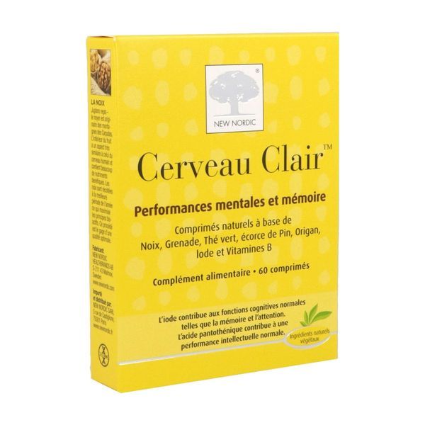 CERVEAU CLAIR Comprimé, complément alimentaire à base de noix, plantes, iode et vitamines B, bt 60