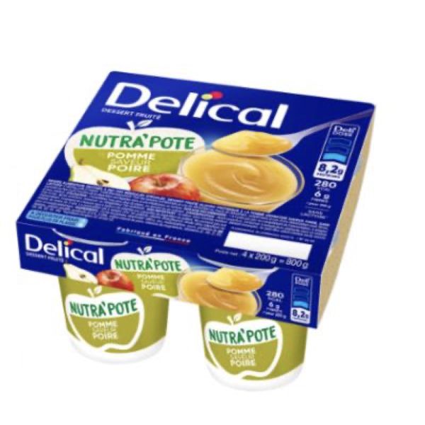 DELICAL NUTRA'POTE DESSERT AUX FRUITS Denrée alimentaire destinée à des fins médicales spéciales, pomme, 200 g x 4