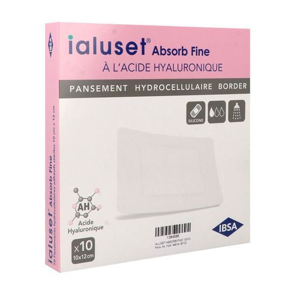 IALUSET ABSORB FINE Pansement hydrocellulaire adhésif stérile, 12 cm x 10 cm, bt 10