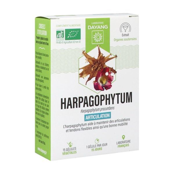 DAYANG PLANTE UNITAIRE BIO HARPAGOPHYTUM Gélule, complément alimentaire à base d'extrait concentré d'harpagophytum bio, bt 15