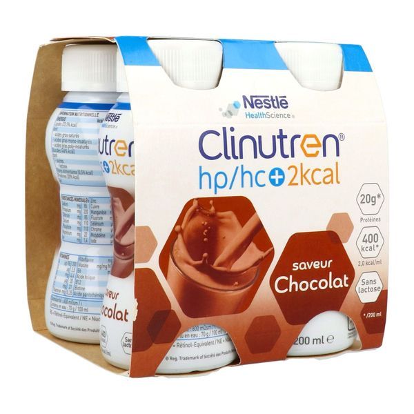 CLINUTREN BOISSON 2 KCAL Denrée alimentaire destinée à des fins médicales spéciales, saveur chocolat, 200 ml x 4