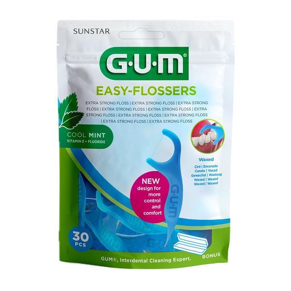 GUM EASY FLOSSERS Porte-fil avec fil dentaire ciré et mentholé, sachet 30