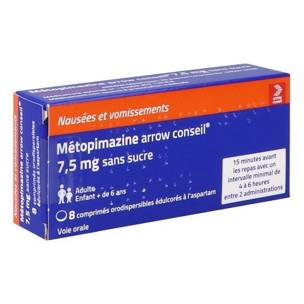 METOPIMAZINE ARROW CONSEIL 7,5 mg SANS SUCRE comprime orodispersible edulcore a laspartam B/8