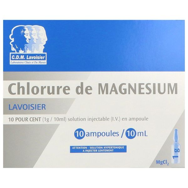 CHLORURE DE MAGNESIUM LAVOISIER Solution injectable 1 g/10 ml, boîte 10 ampoules 10 ml
