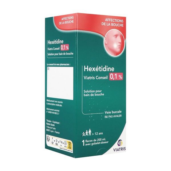Hexetidine Viatris Conseil 0,1 % Solution Pour Bain De Bouche B/200