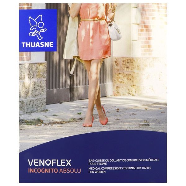 VENOFLEX 2 INCOGNITO ABSOLU Bas cuisse médical de compression antiglisse classe 2, femme, noir, normal, taille 2, paire