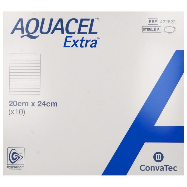 AQUACEL EXTRA Pansement hydrofibre absorbant, conformable et résistant, 20 cm x 24 cm, bt 10